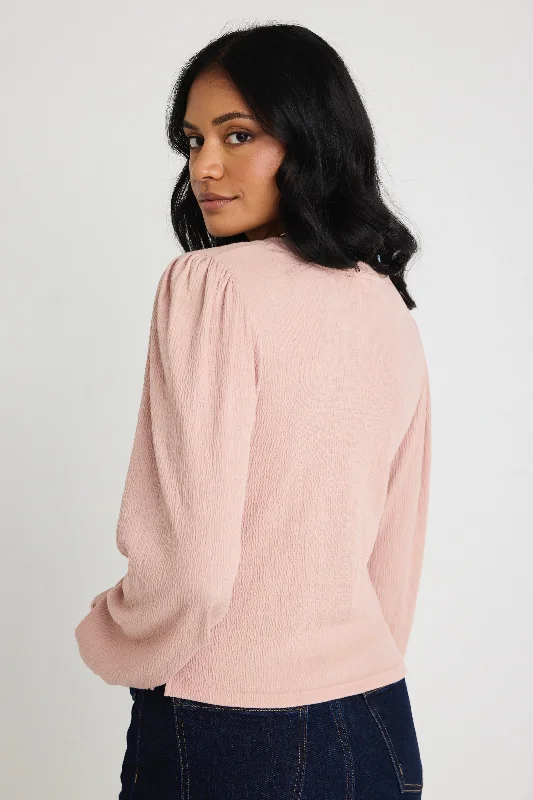 Annabelle Blush LS Puff Sleeve Soft Textured Knit Top