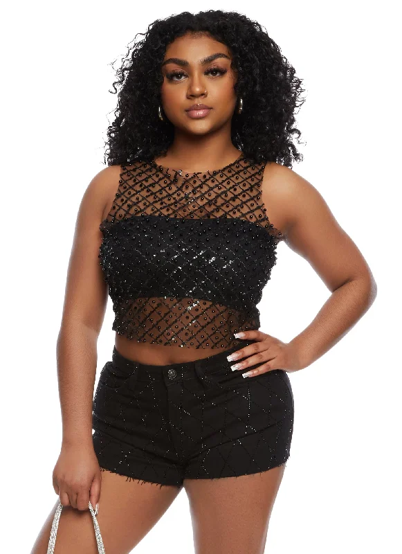 Beaded Mesh Tank Top