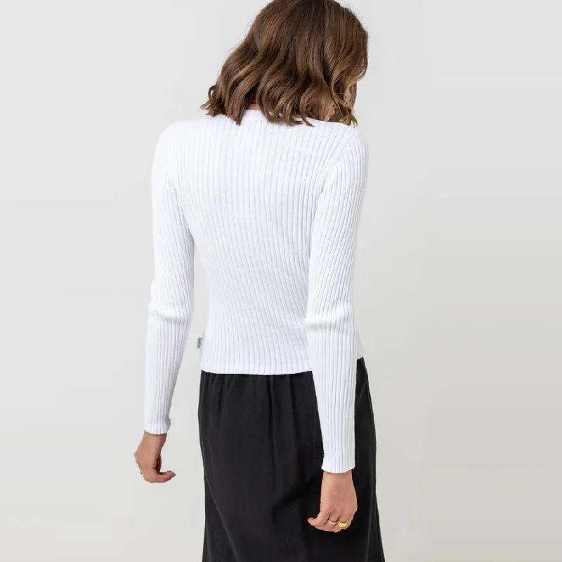 Classic Knit Long Sleeve Top (White)