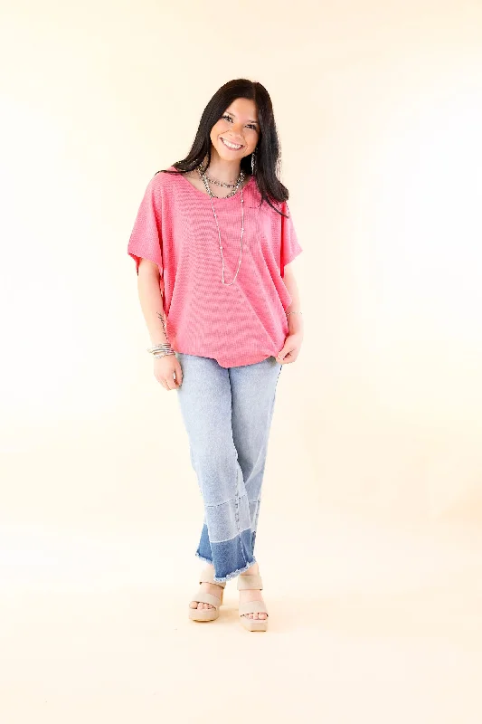 Everyday Essential Short Sleeve Waffle Knit Top in Hot Pink