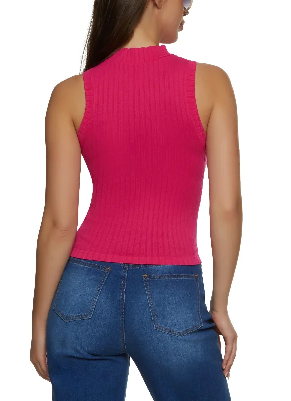 Seamless Ribbed Zip Neck Tank Top