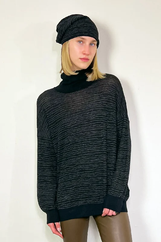 Jaquard Wool Knit Sweater - Black Stripe