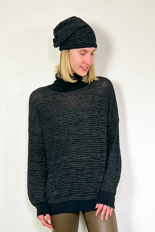 Jaquard Wool Knit Sweater - Black Stripe