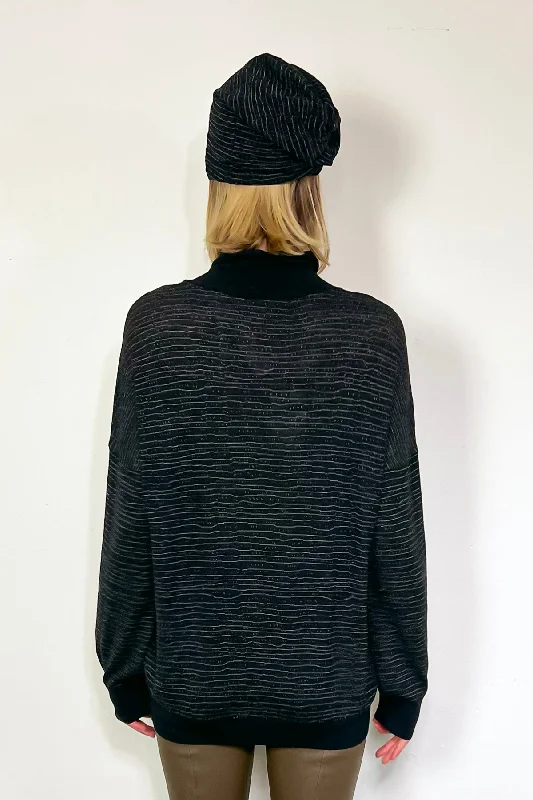 Jaquard Wool Knit Sweater - Black Stripe