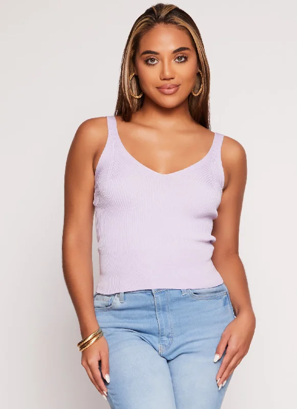 Ribbed V Neck Tank Top