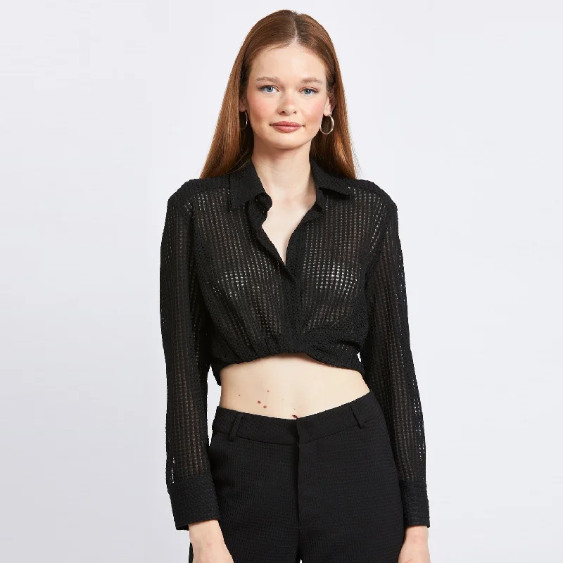 Long Sleeve Collared Knit Top (Black)