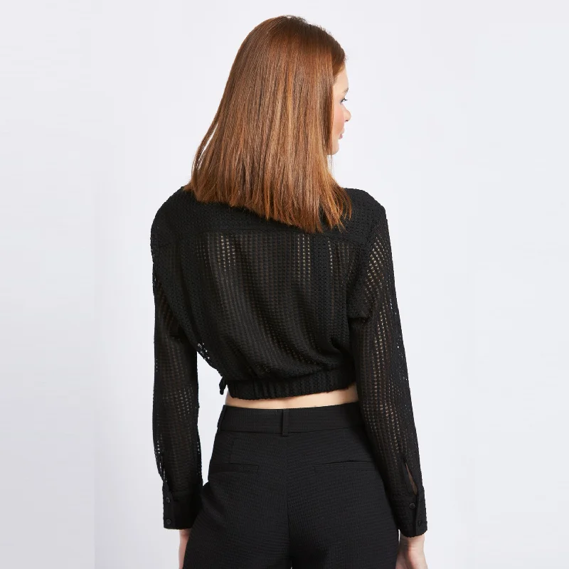 Long Sleeve Collared Knit Top (Black)