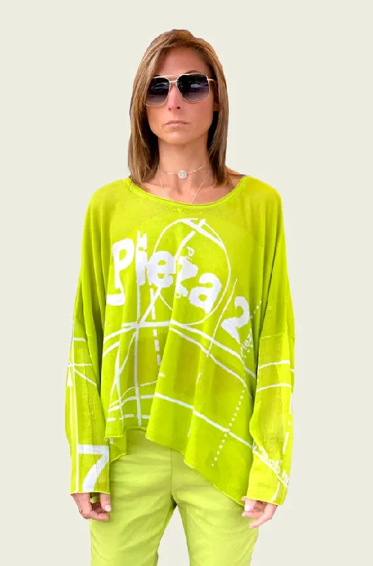 Oversize Semi Sheer Knit Pullover - Kiwi Print