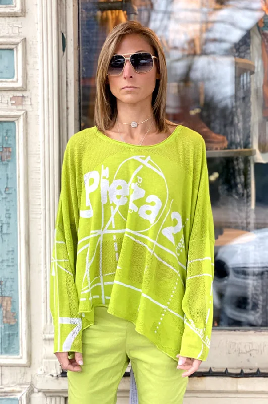 Oversize Semi Sheer Knit Pullover - Kiwi Print