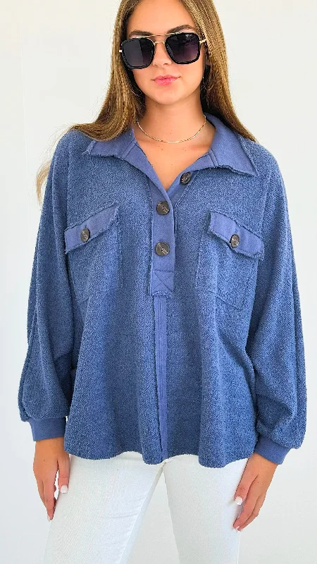 Oversized Texture Knit Sweatshirt - Navy