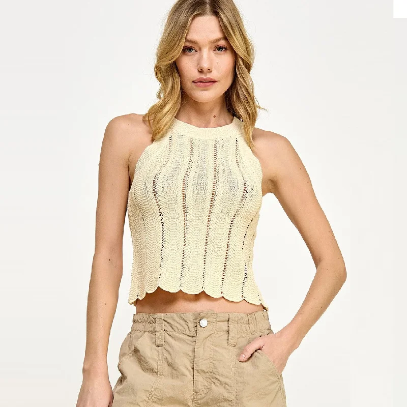 Pointelle Sweater Knit Tank Top (Butter)