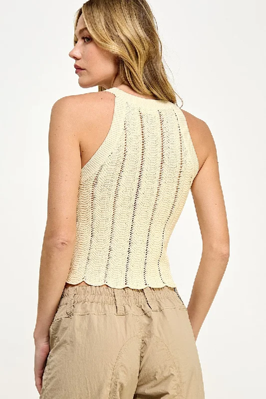 Pointelle Sweater Knit Tank Top (Butter)