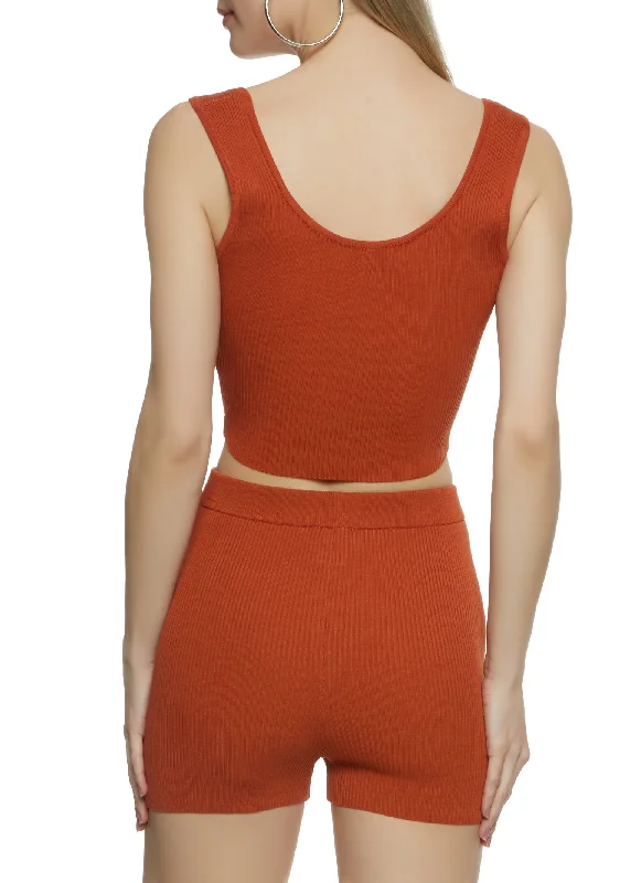 Ribbed Snap Button Detail Tie Front Tank Top