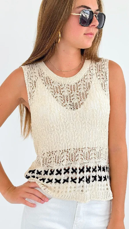 Sleeveless Crochet Knit Tank Top