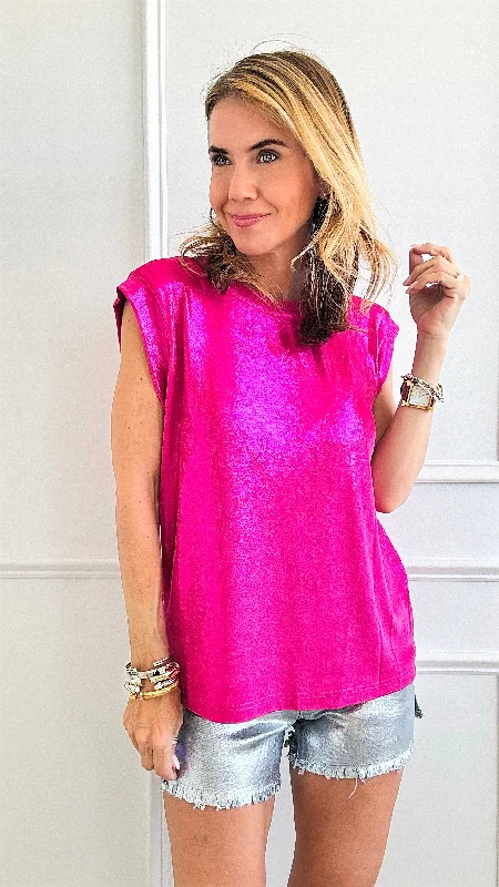 Sleeveless Metallic Knit Top - Pink