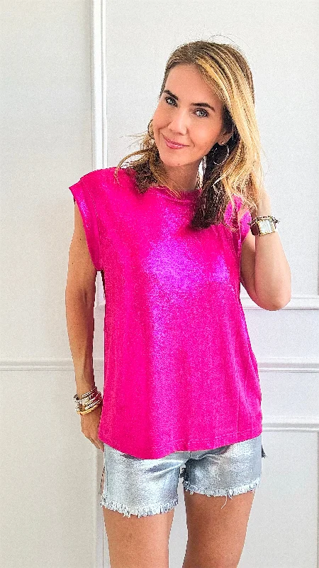 Sleeveless Metallic Knit Top - Pink