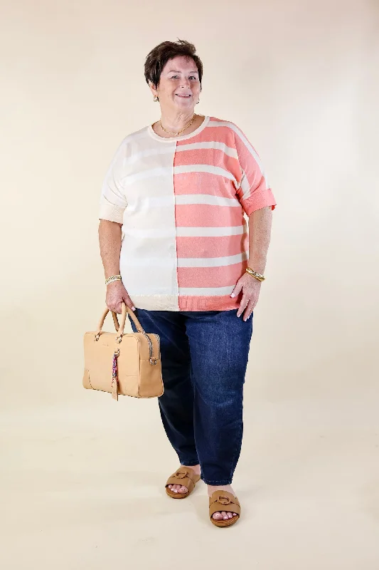 Urban Chic Color Block Striped Knit Top in Cream and Coral