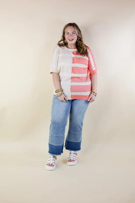 Urban Chic Color Block Striped Knit Top in Cream and Coral