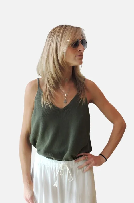 V Neck Knit Tank - Green