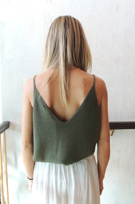 V Neck Knit Tank - Green