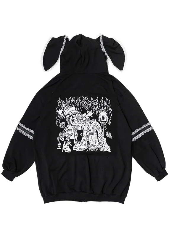 Bunny Dolls Punky Bunny Usamimi Black White Oversized Zip Hoodie