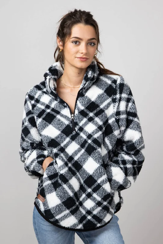 Simply Southern Quarter Zip Front Pullover for Women in White/Black Plaid | PP-0224-PULL-EVRYDY-PLDWHT