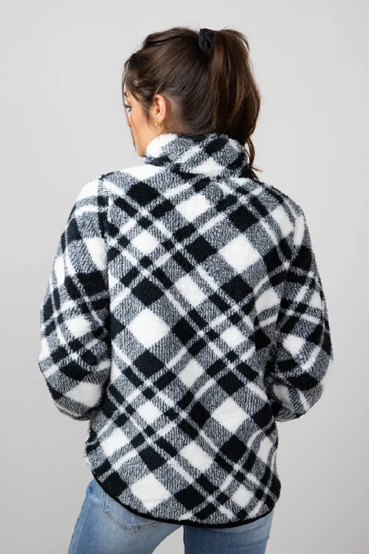 Simply Southern Quarter Zip Front Pullover for Women in White/Black Plaid | PP-0224-PULL-EVRYDY-PLDWHT