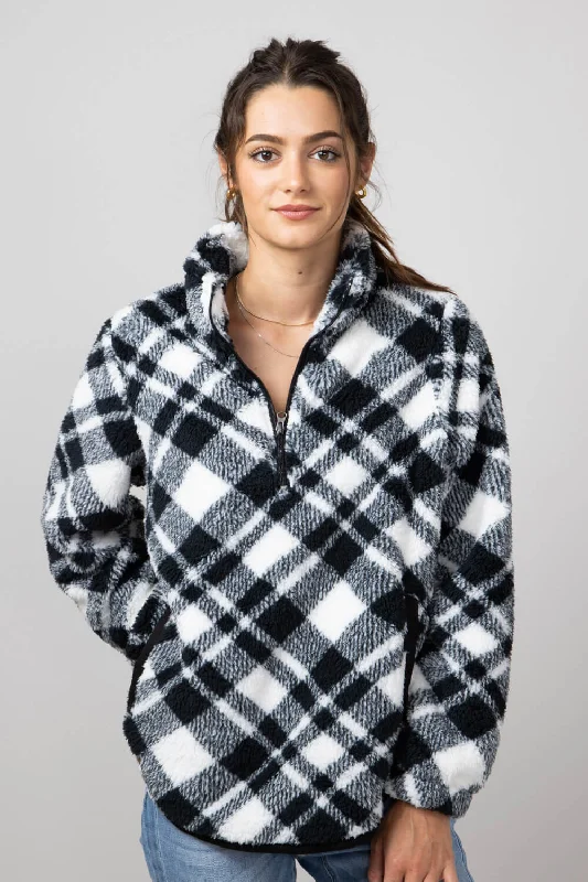 Simply Southern Quarter Zip Front Pullover for Women in White/Black Plaid | PP-0224-PULL-EVRYDY-PLDWHT