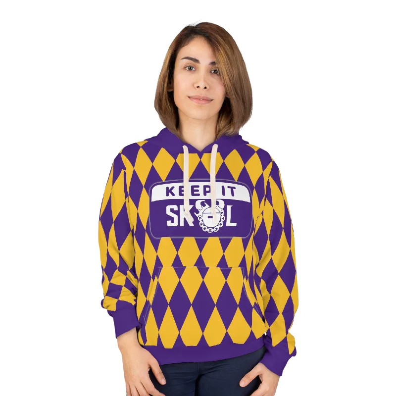 Unisex Pullover Hoodie - Purple/Gold Diamonds - Keep it Simple (Framed)