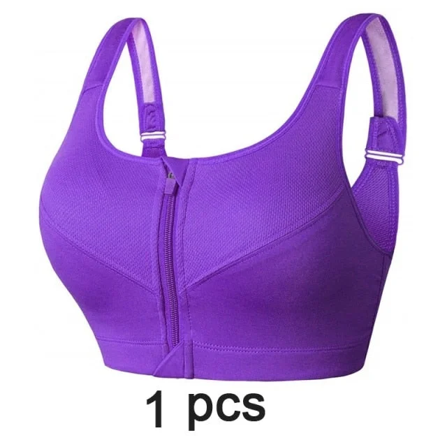 Plus Size 2XL-5XL Adjustable Zipper Sports Bra - Women Padded Push Up Yoga Bra - Gym Running Fitness Sports Tops (4Z2)