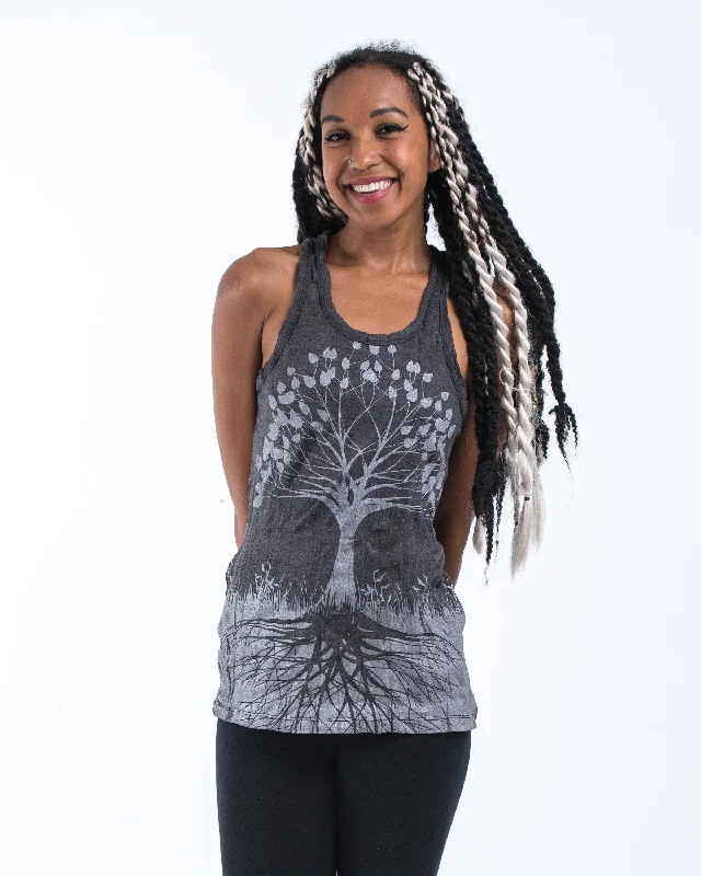 Womens Tree of Life Tank Top in Silver on Black