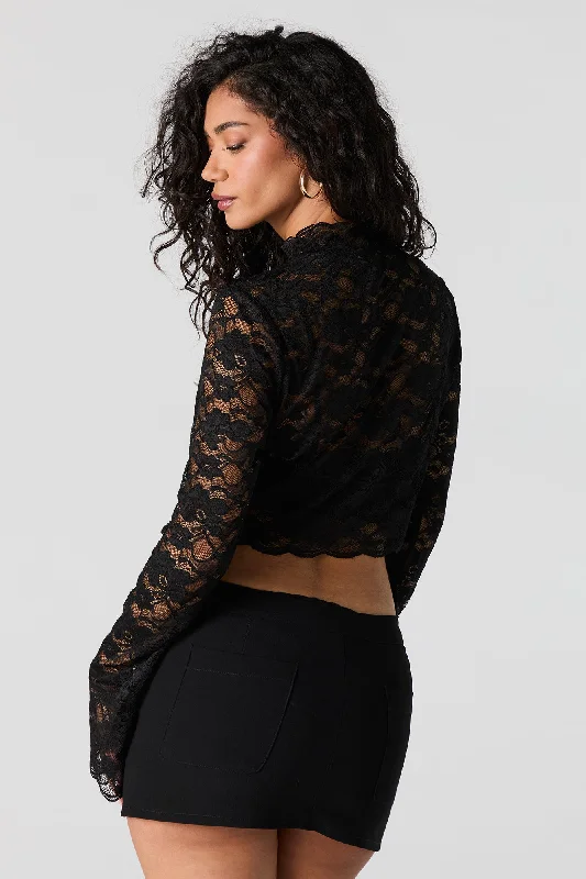 Floral Lace Long Sleeve Crop Top