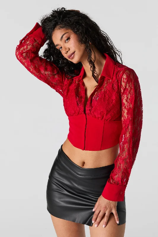 Floral Lace Corset Long Sleeve Crop Top