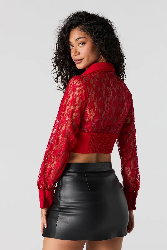 Floral Lace Corset Long Sleeve Crop Top