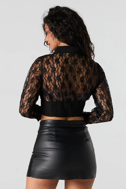 Floral Lace Corset Long Sleeve Crop Top