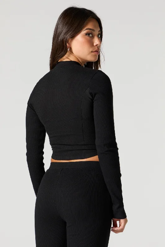 Ribbed Zip-Up Long Sleeve Crop Top