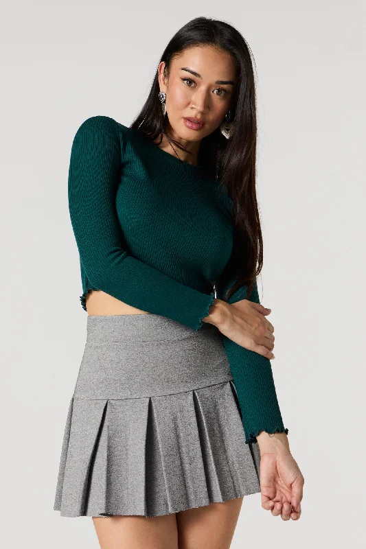 Ribbed Knit Cropped Long Sleeve Top