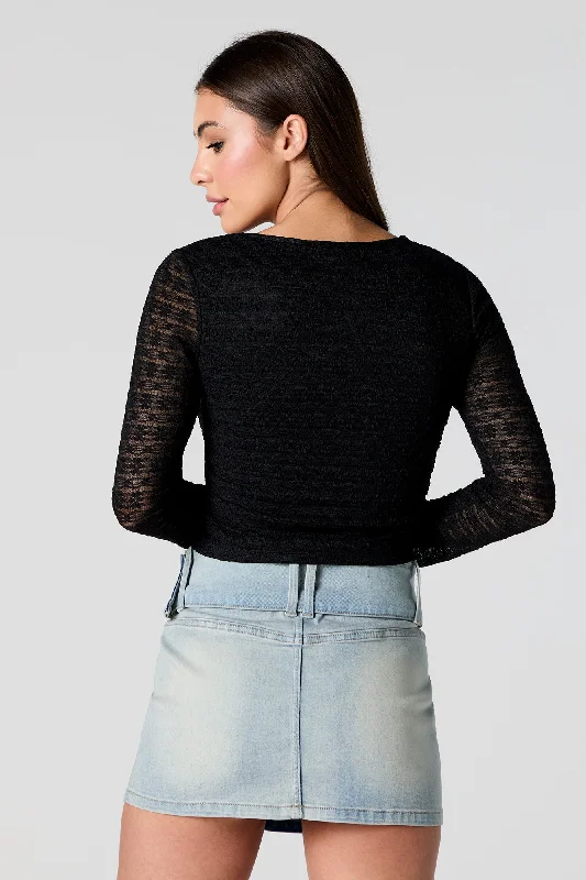 Floral Lace Long Sleeve Crop Top