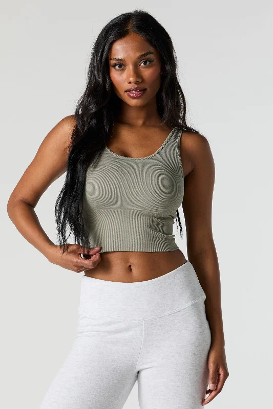 Seamless Ribbed Cropped Tank with Built-In Bra Cups