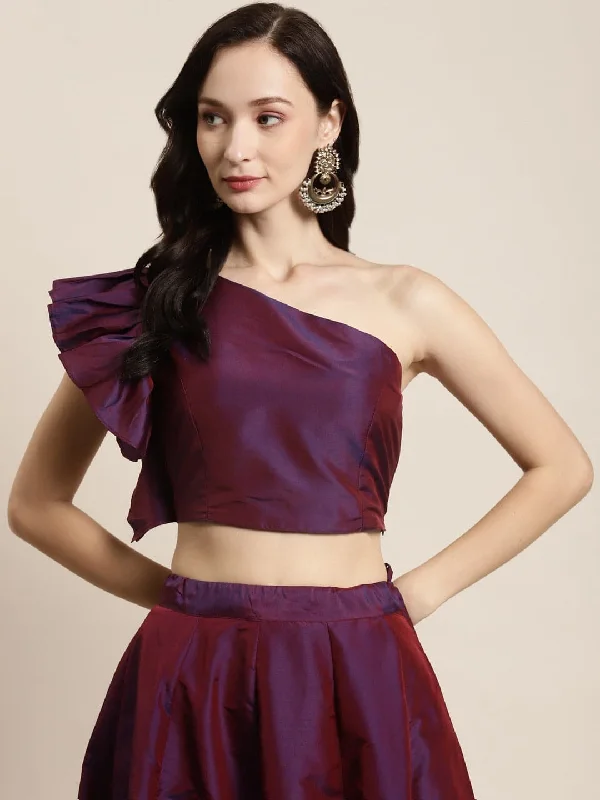 Purple One Shoulder Crop Top