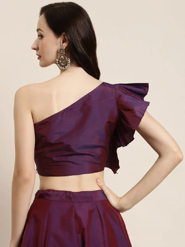 Purple One Shoulder Crop Top