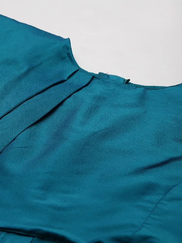 Teal Ruffle Detail Crop Top