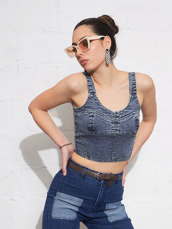 Women Blue Blast Strappy Bustier Crop Top