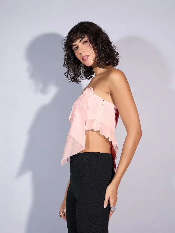 Women Pink Tube Crop Top