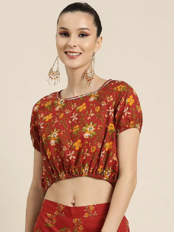 Women Rust All Over Floral Crop Top