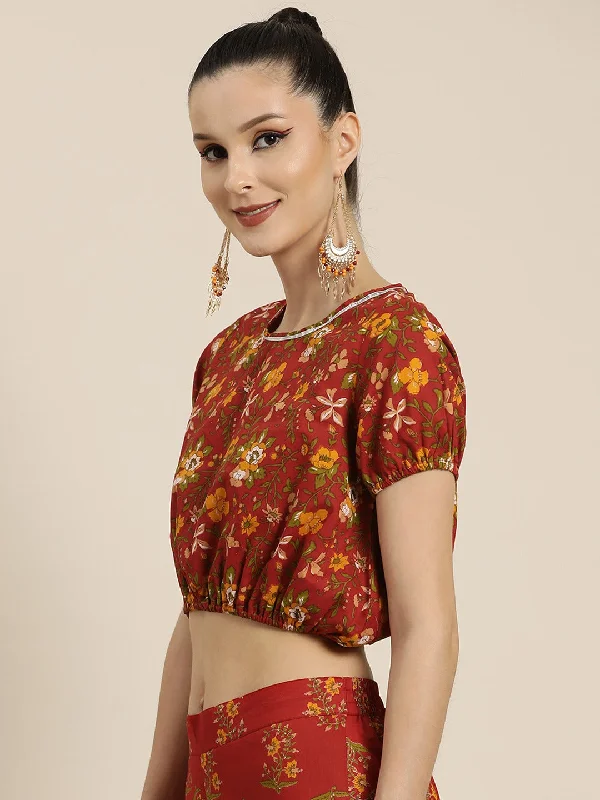 Women Rust All Over Floral Crop Top