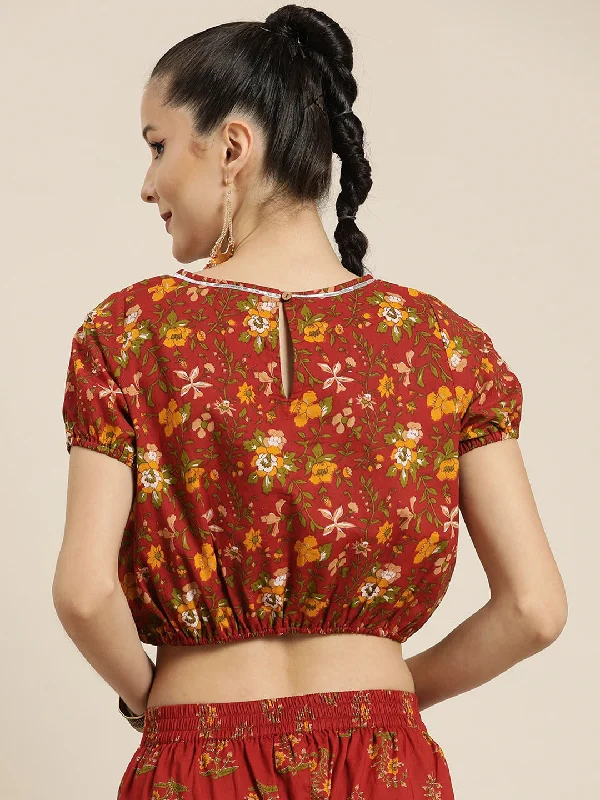 Women Rust All Over Floral Crop Top