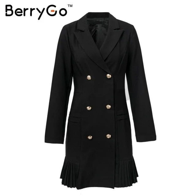 BerryGo Office lady solid women's blazer dress Elegant ruffle casual blazer 2018 Autumn winter double-breaste slim blazer dress