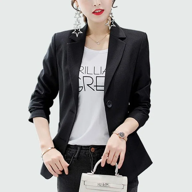 Ladies Office Style White / Black Blazers 2018 Autumn Long Sleeve Slim Fit Ol Suit Tops Outwear Blazer Feminino Jacket Female