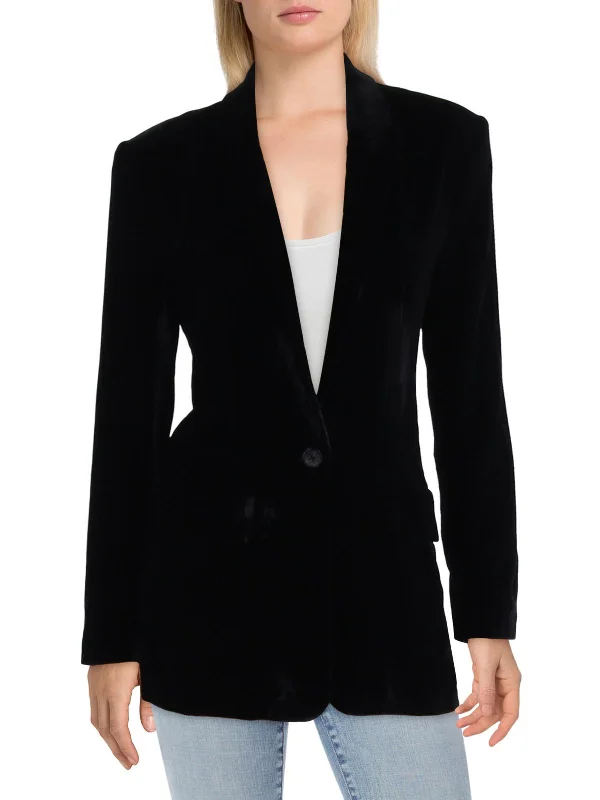 Womens Velvet Long Sleeves One-Button Blazer